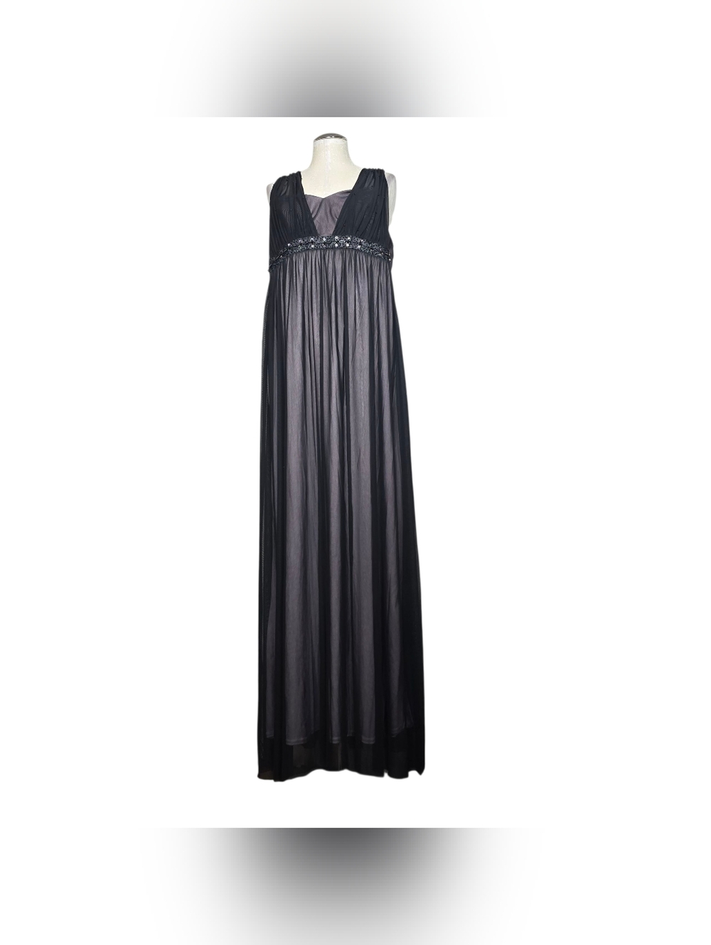 Newport News Black Mesh Whimsigoth Beaded Empire Waist Y2K Maxi Gown 14